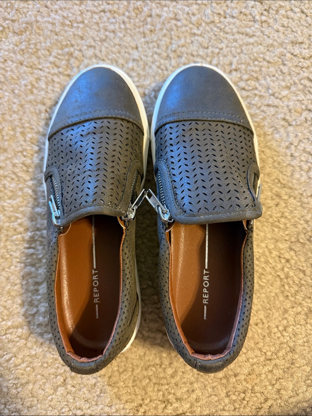 Report Olive Green Perforated Slip-On Sneakers with Side Zippers